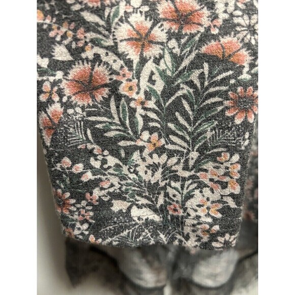 Laura Conrad Floral Top w/ Lace Hem & Back Ribbon Tie Gray Pink Sz large Blouse - Picture 14 of 15